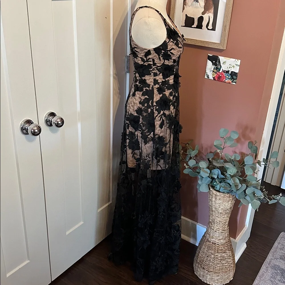 Dress the Population Sidney Black Floral Lace bodycon sheer lace XXS Maxi Dress - Picture 8 of 16